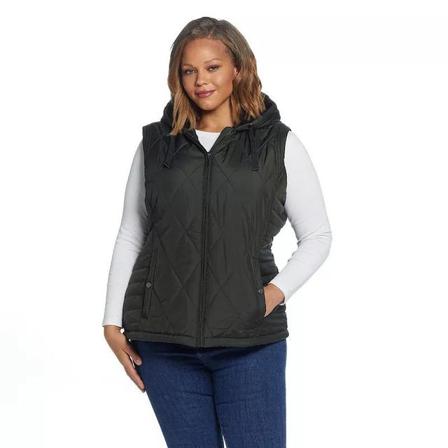 Plus Size Weathercast Hood Plush Lined Quilted Vest, Womens Green Product Image