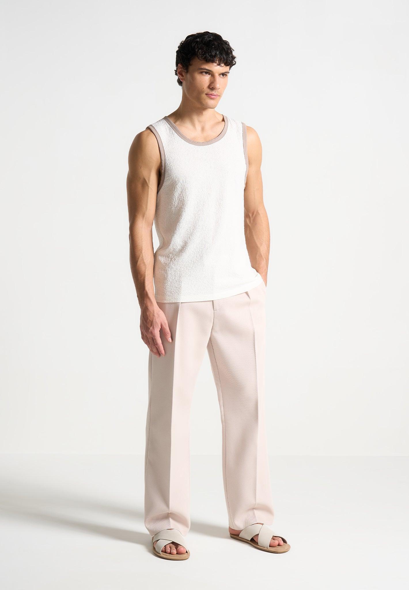 Seersucker Vest - White/Beige Male Product Image