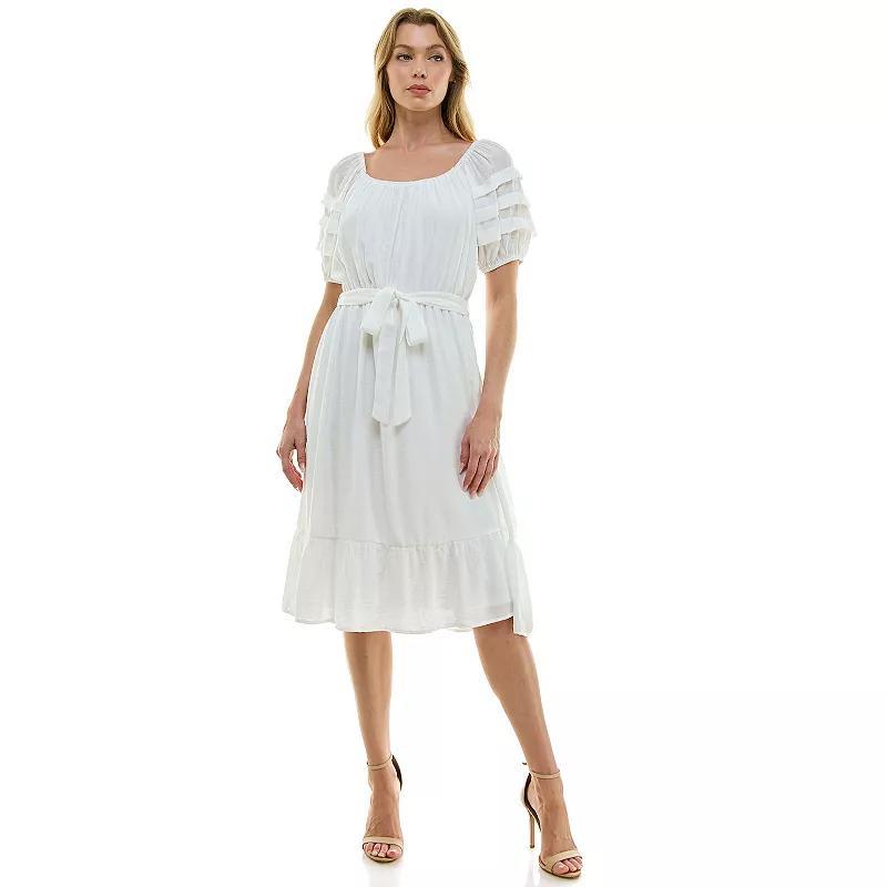 Womens Luxology Pleated Sleeve Belted Midi Dress Product Image