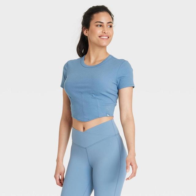 Womens Corset Detail Crop Short Sleeve Top - JoyLab Blue XXL Product Image