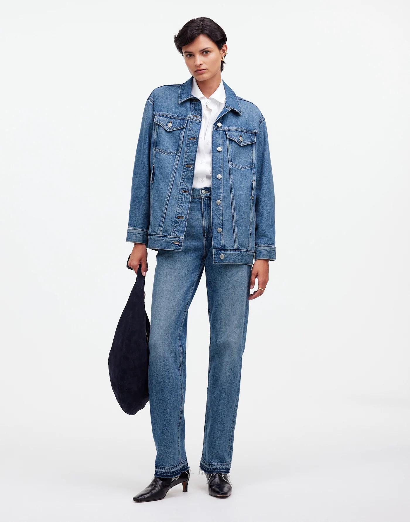 Belted Oversized Trucker Jean Jacket Product Image