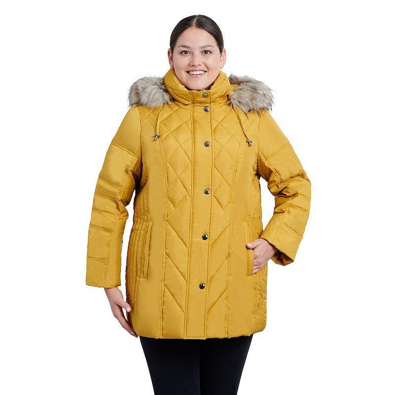 Plus Size TOWER by London Fog Hooded Faux-Fur Down Puffer Coat, Womens Yellow Product Image