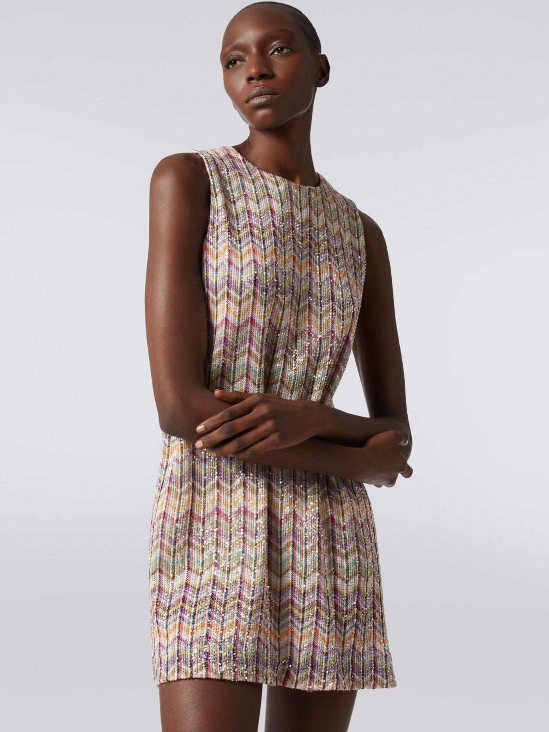 Sleeveless zigzag mini-dress with sequins Multicoloured | Missoni Product Image