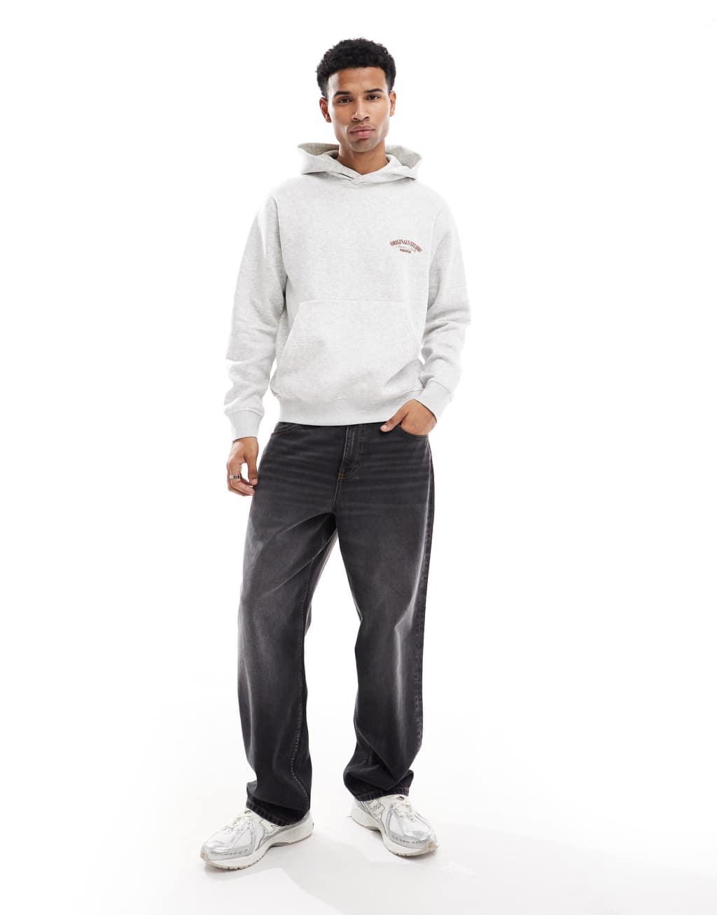 Jack & Jones oversized back print hoodie in light gray Product Image