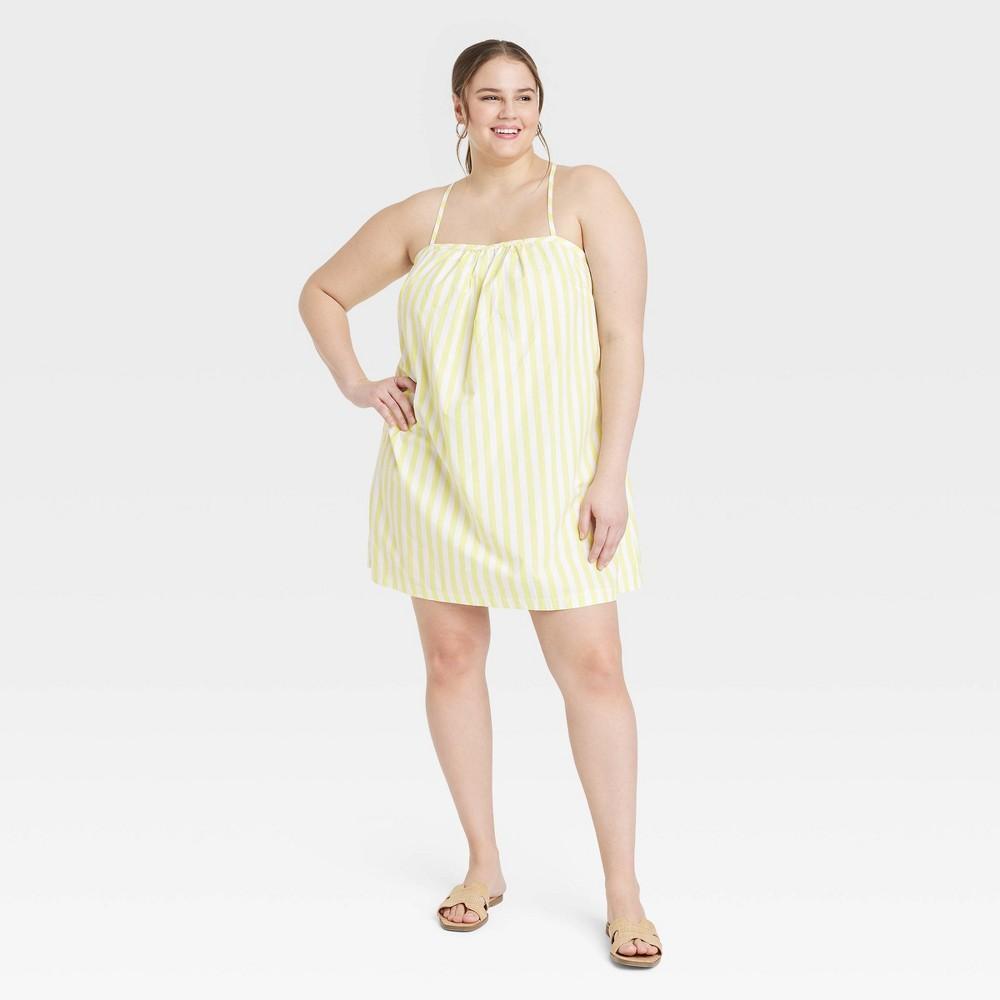 Womens Sleeveless Shift Mini Dress - A New Day Yellow Striped 4X Product Image