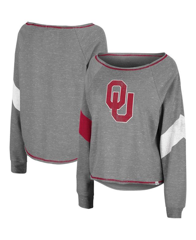 Womens Colosseum Heather Gray Oklahoma Sooners Amped Chevron Stripe Raglan Boat Neck Pullover Sweatshirt Product Image