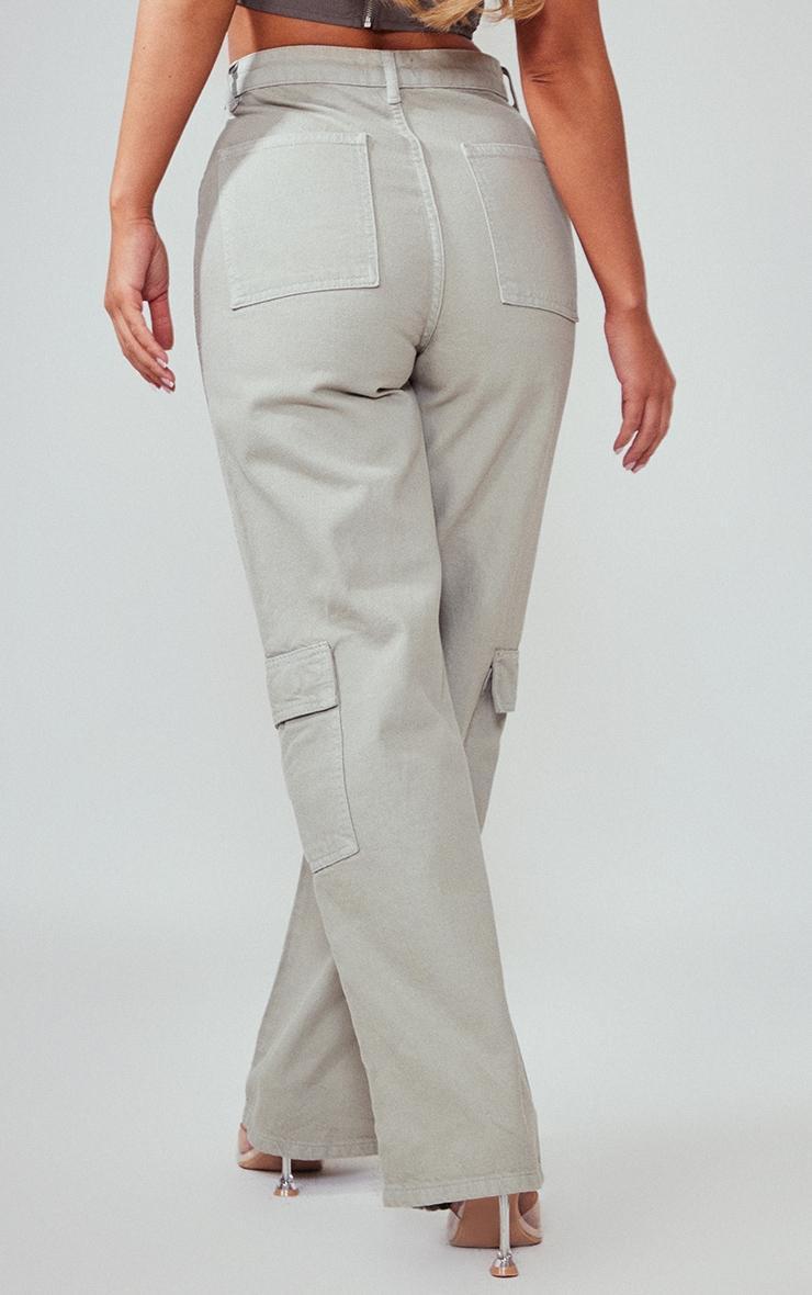 Grey Cargo Pocket Baggy Wide Leg Jeans Product Image