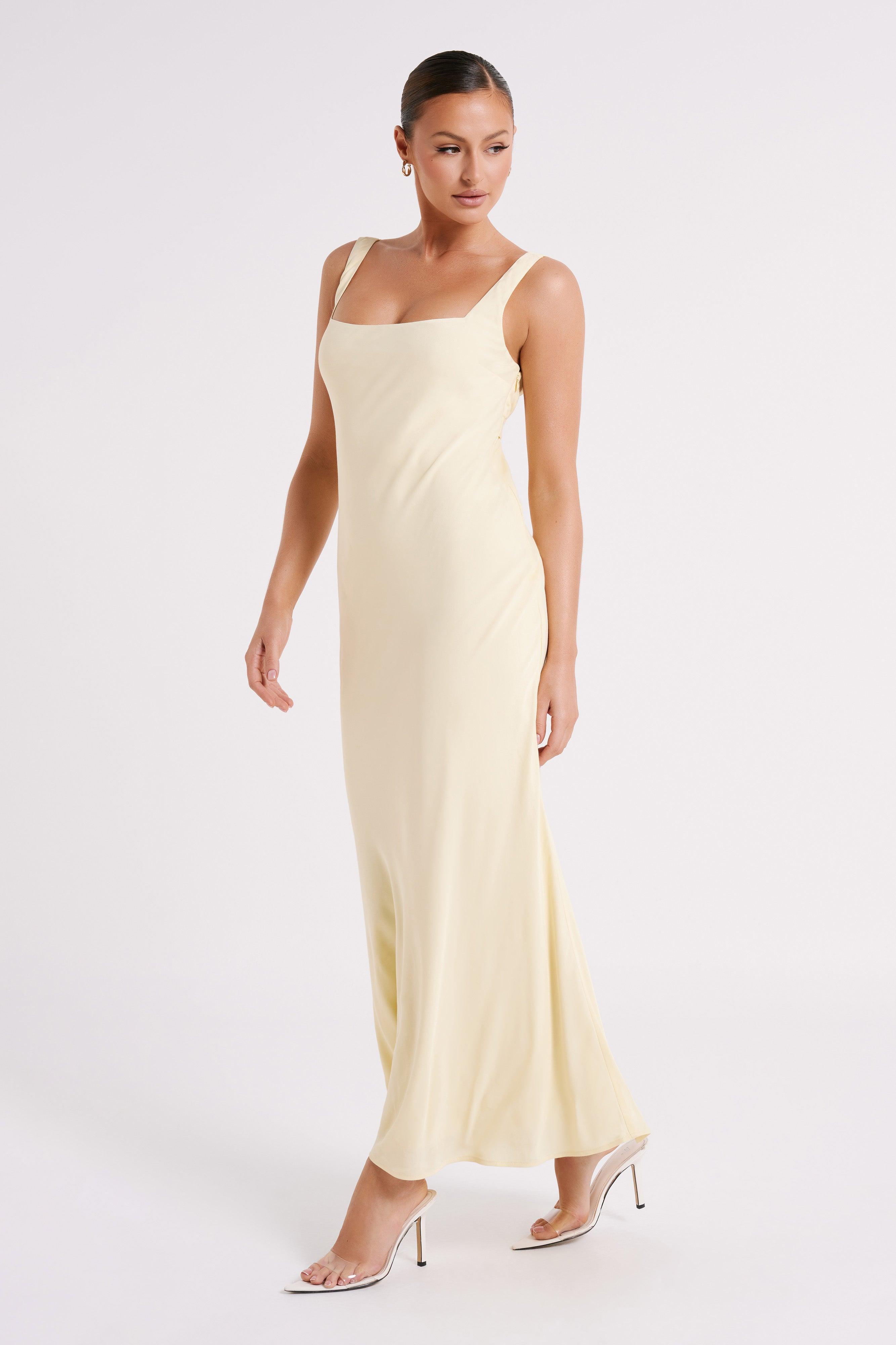 Ensley Satin Maxi Dress - Light Yellow Product Image