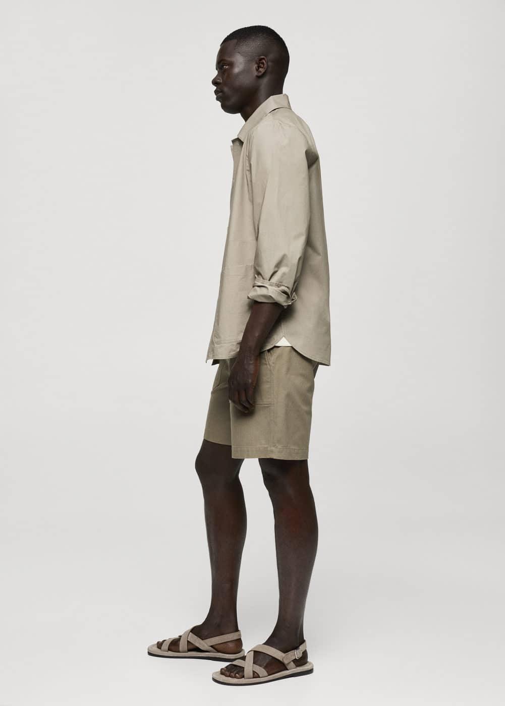 MANGO MAN - 100% herringbone cotton Bermuda shorts khakiMen Product Image