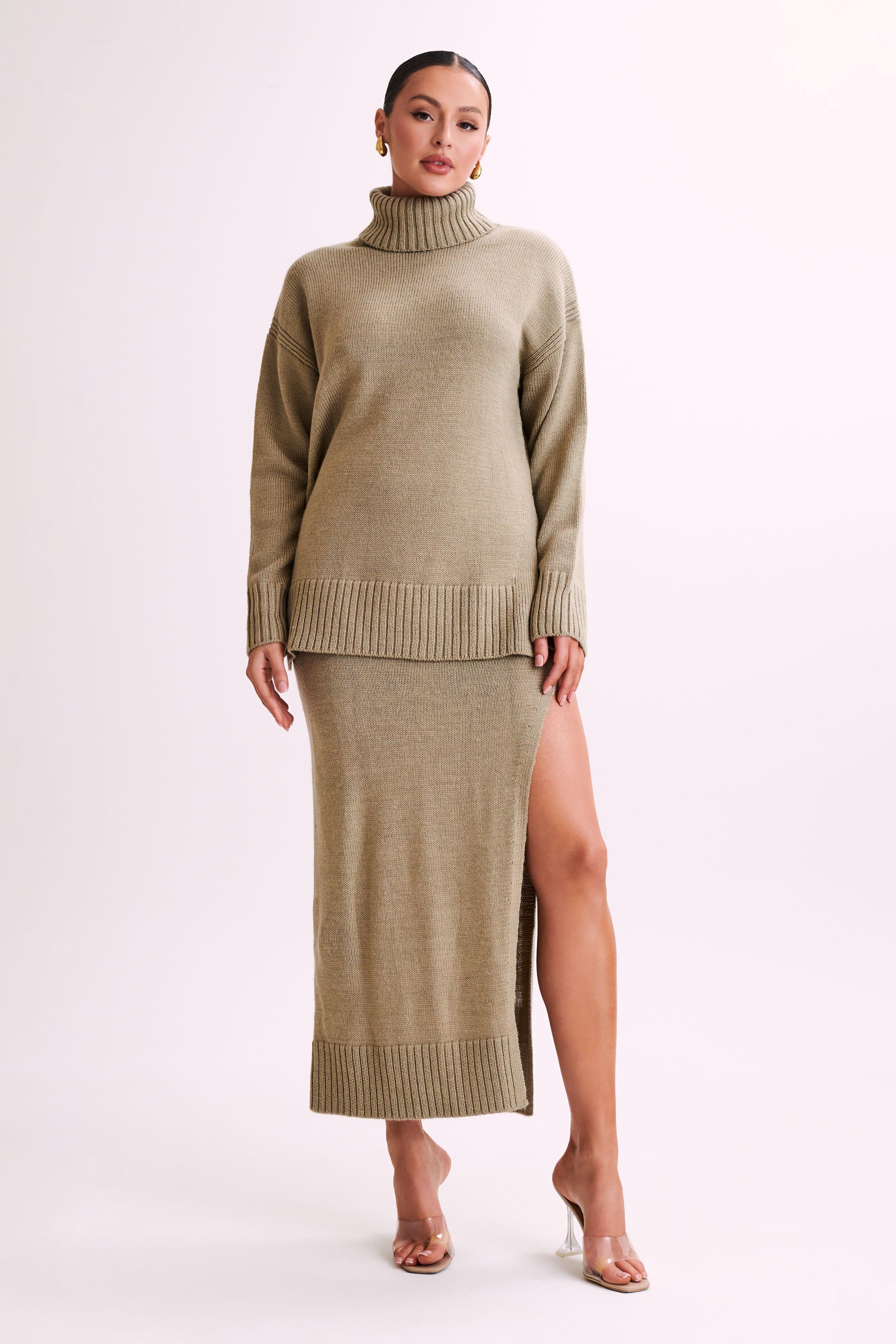 Brittany Knit Midi Skirt - Taupe Product Image