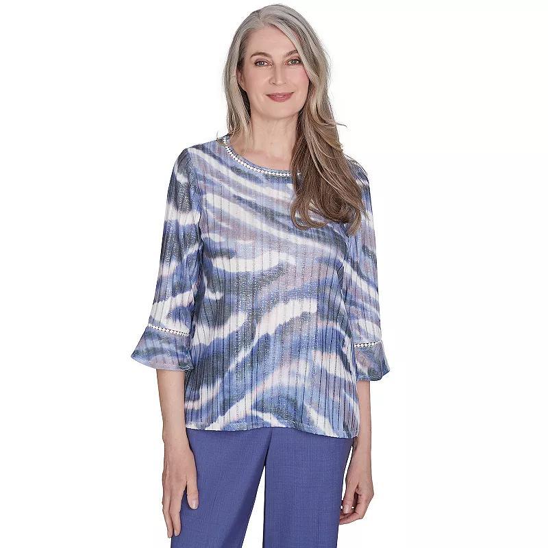 Petite Alfred Dunner Watercolor Bell Sleeves Top, Womens Product Image