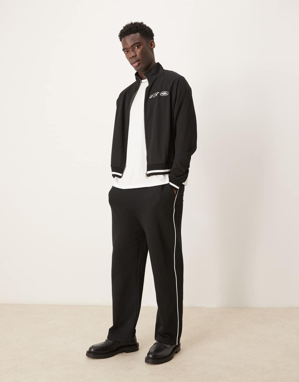 ASOS DESIGN oversized pique track jacket in black Product Image