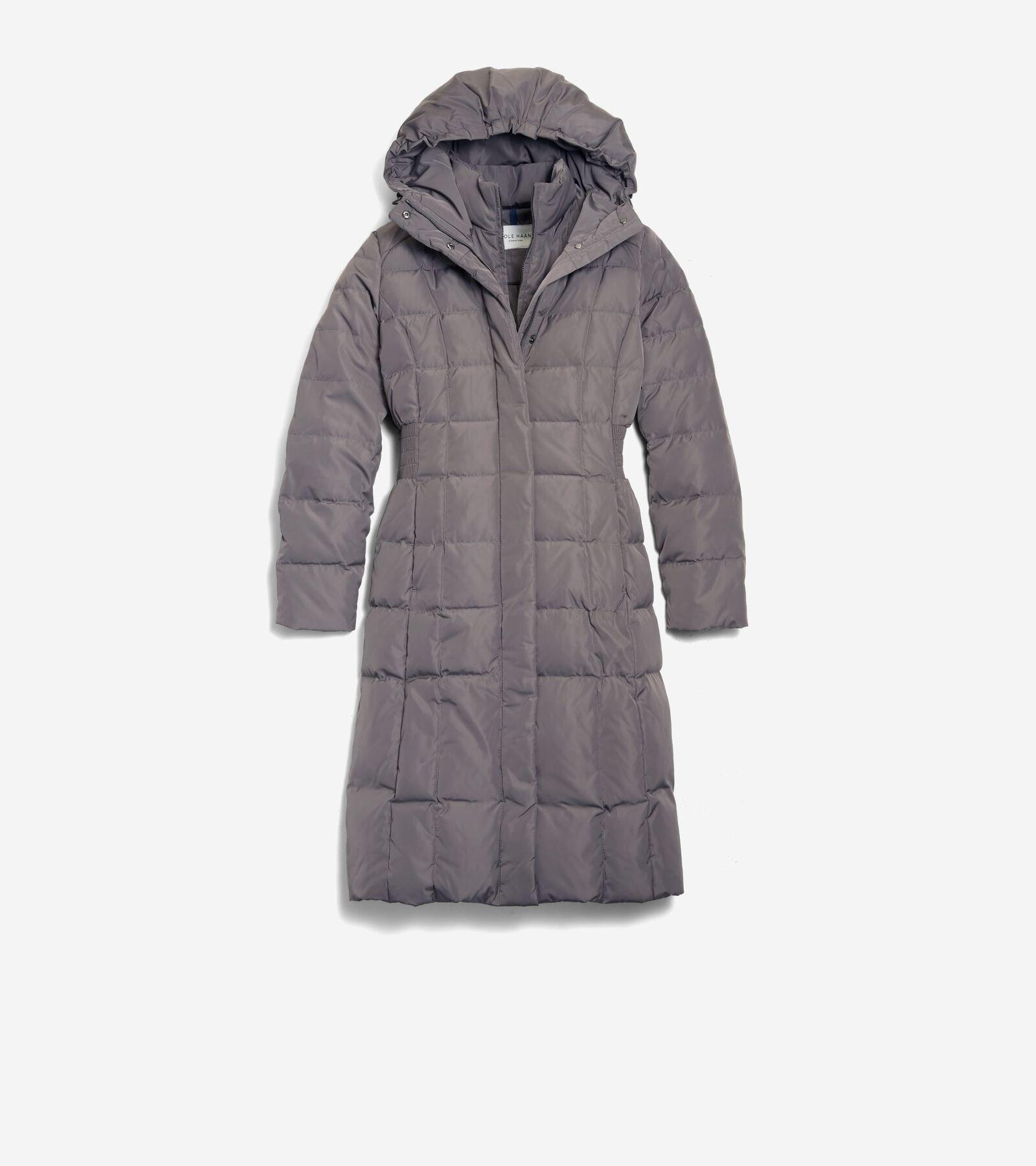 Cole Haan Womens Signature 40In Taffeta Down Coat With Hood - Grey Size XS Product Image