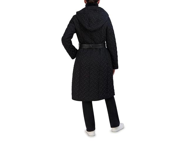 Cole Haan Womens Signature Hooded Belted Long Coat - Black Product Image