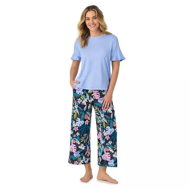 Womens Cuddl Duds Cozy Short Sleeve Pajama Top & Cropped Pajama Pants Set Purple Dogs Product Image