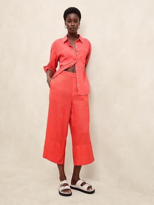 Linen-Blend Pull-On Wide-Leg Cropped Pant Product Image