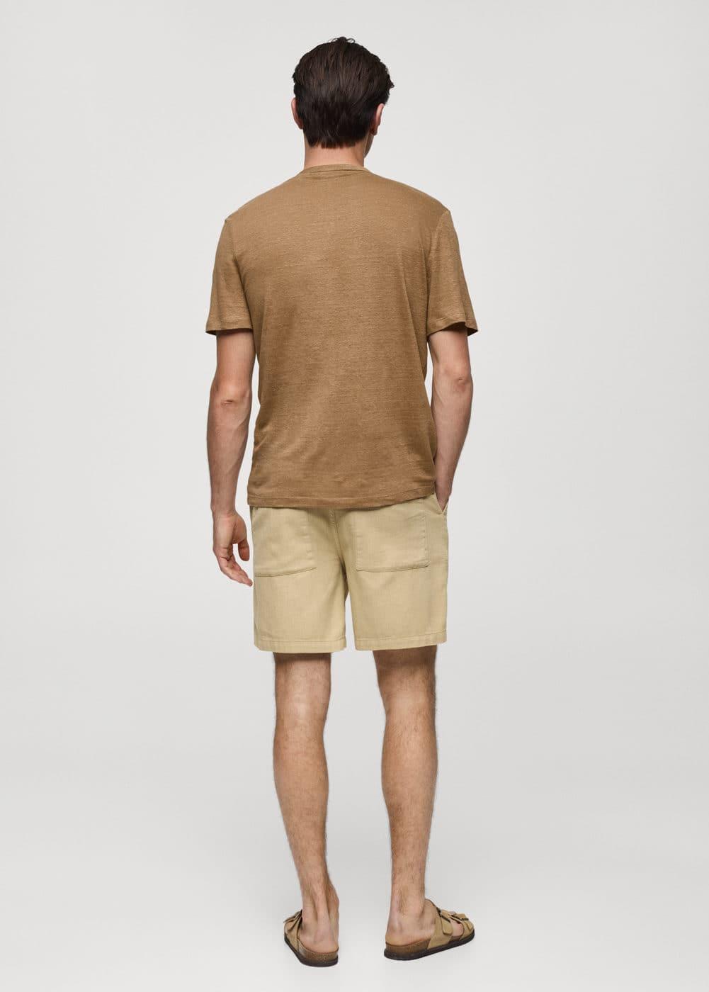 MANGO MAN - Slim-fit linen-blend t-shirt beigeMen Product Image