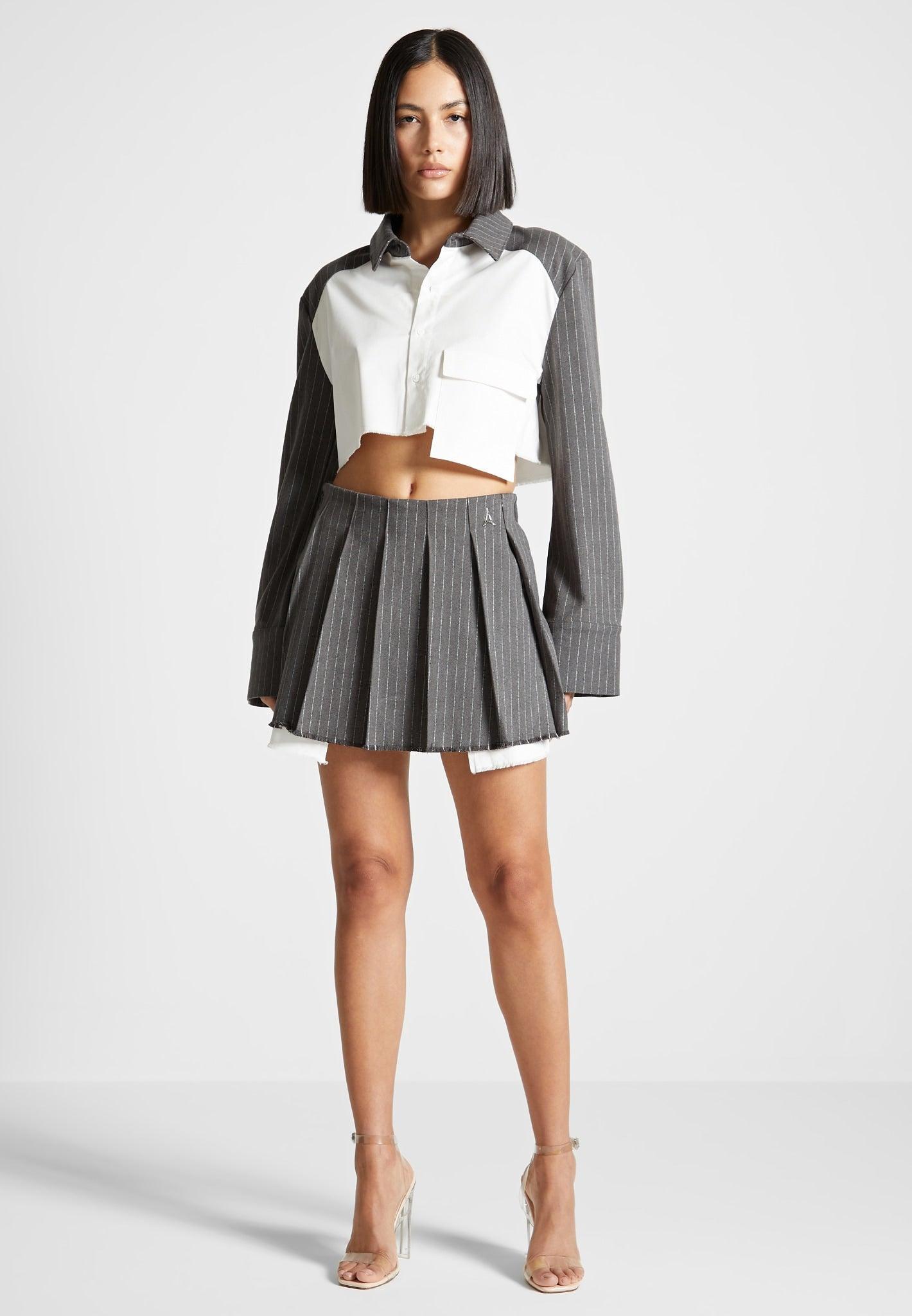 Pinstripe Pleated Skort - Grey Pinstripe Female Product Image