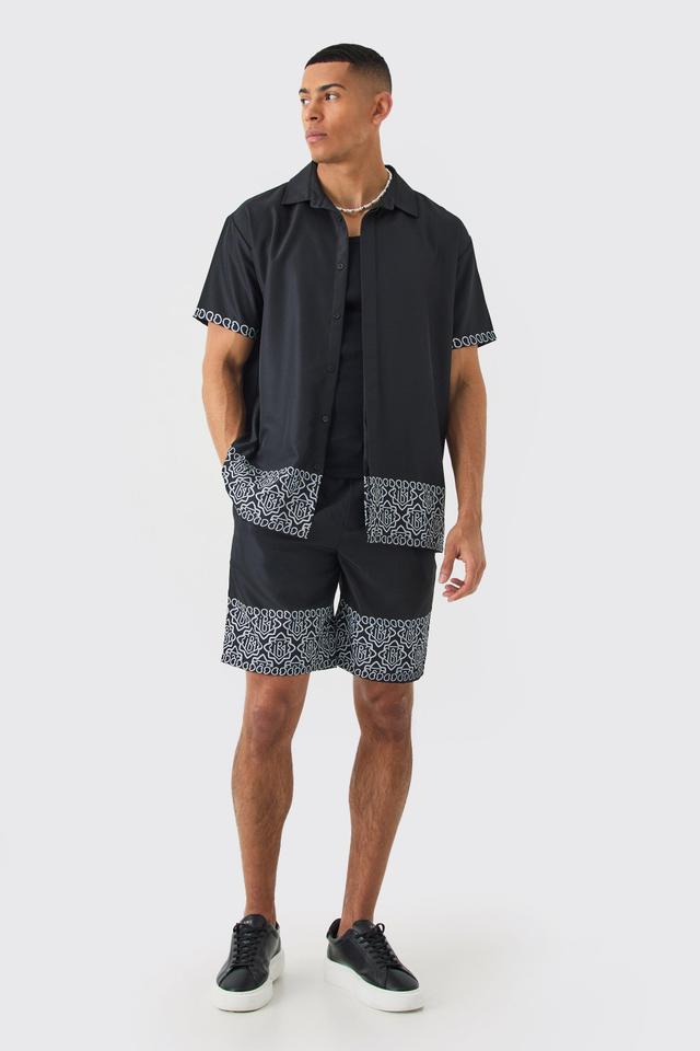 Oversized Soft Twill Printed Hem Shirt And Short | boohooMAN USA Product Image