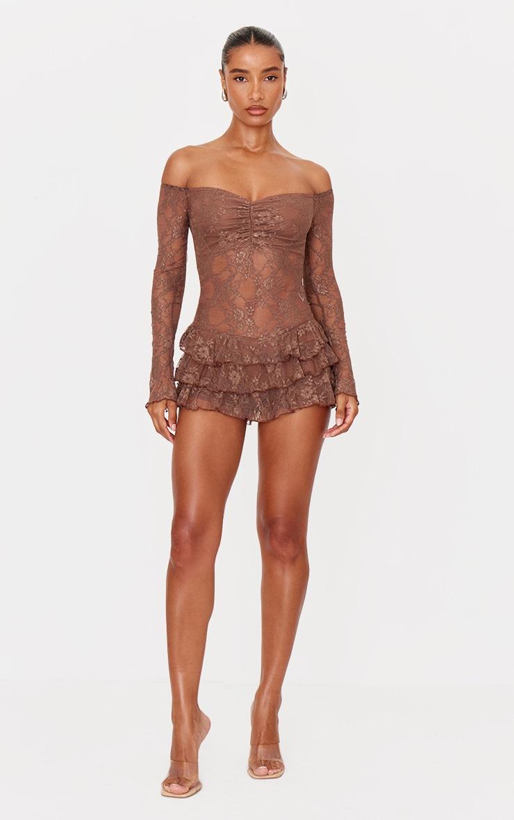 Chocolate Lace Bardot Rara Skort Romper Product Image