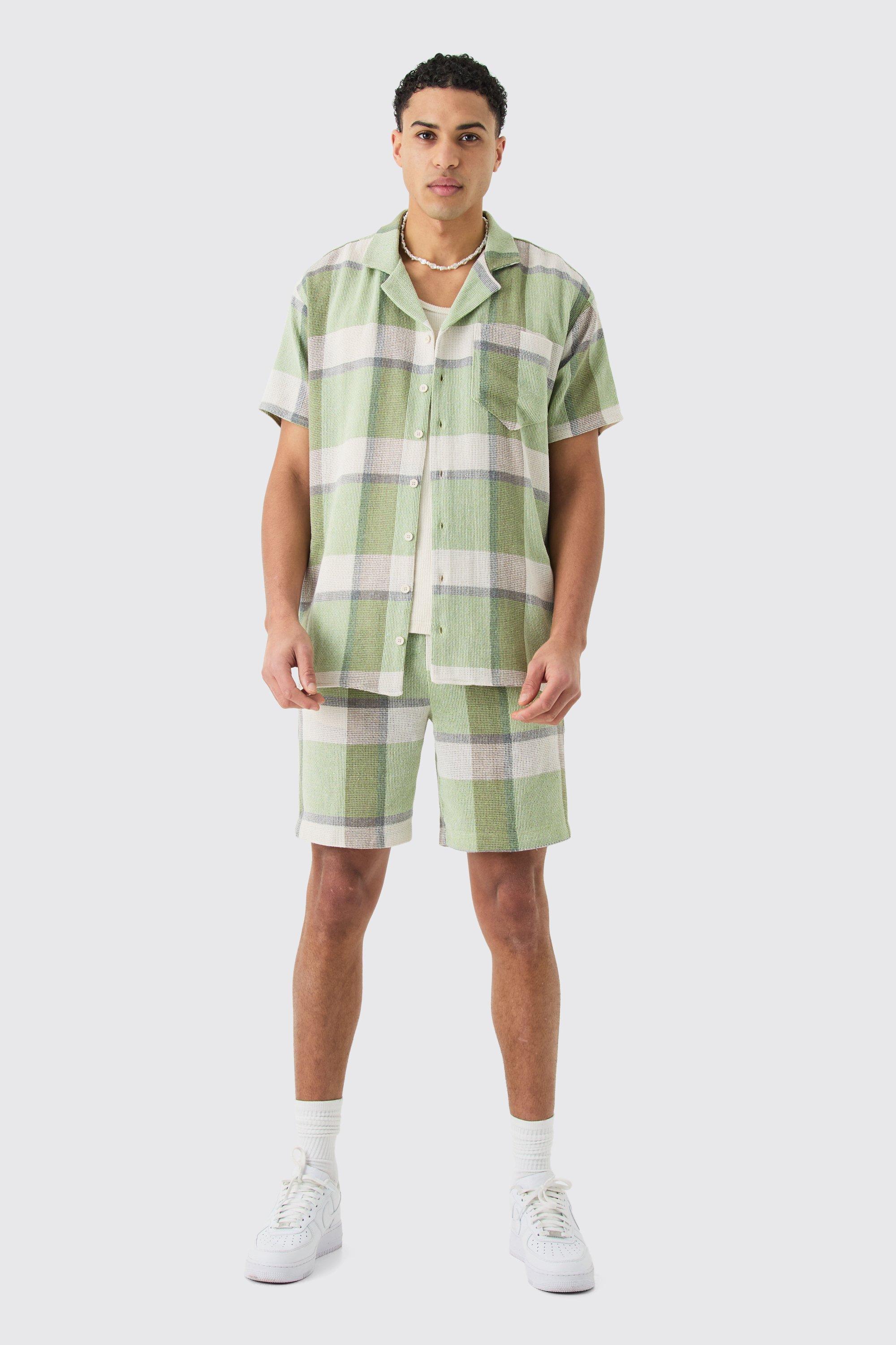 Oversized Textured Check Shirt And Short | boohooMAN USA Product Image