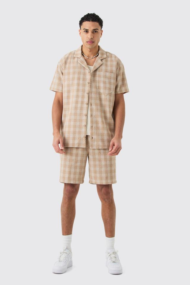 Oversized Textured Contrast Check Shirt And Short | boohooMAN USA Product Image