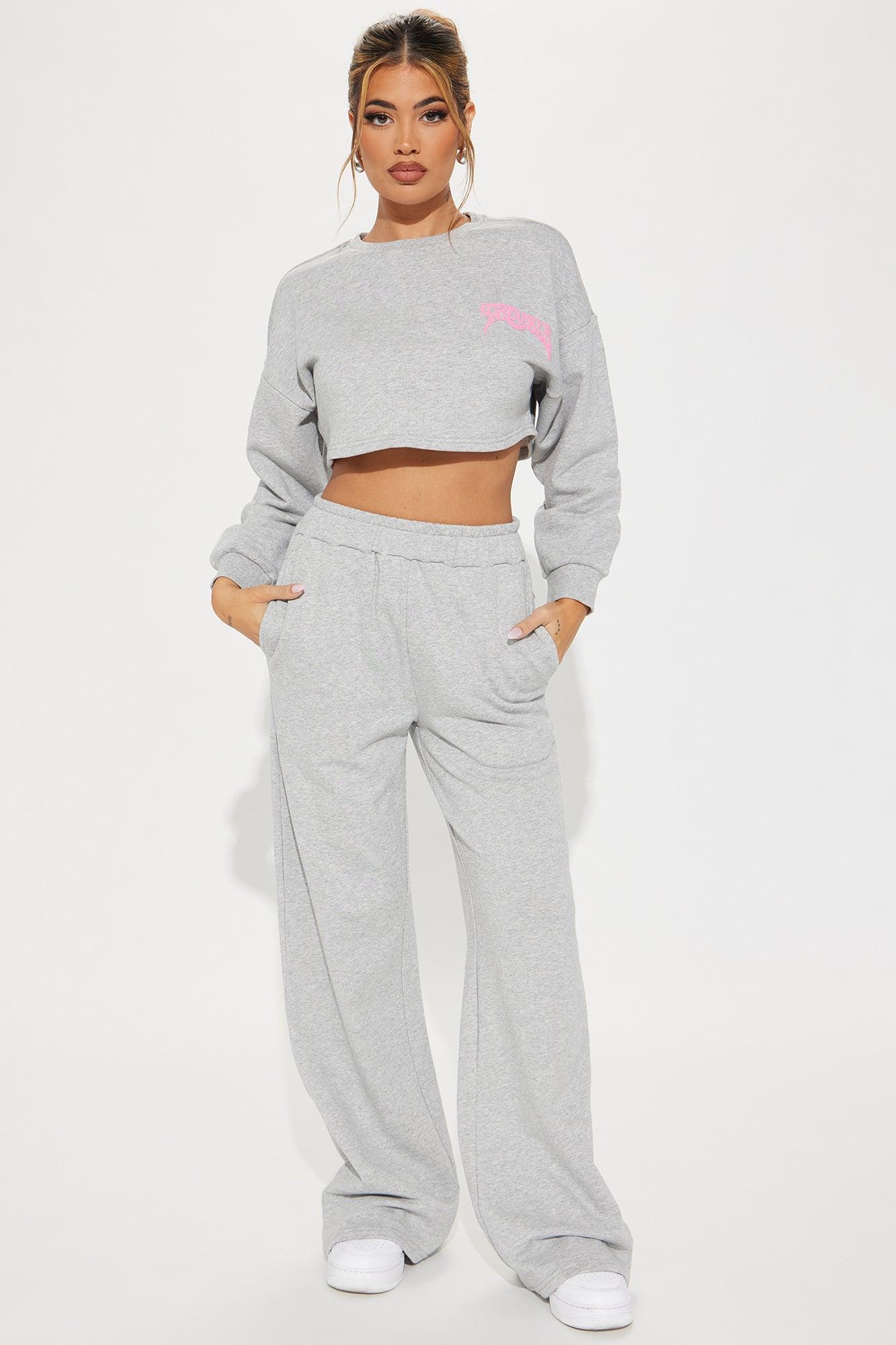 Trouble Maker French Terry Pant Set - Heather Grey Product Image