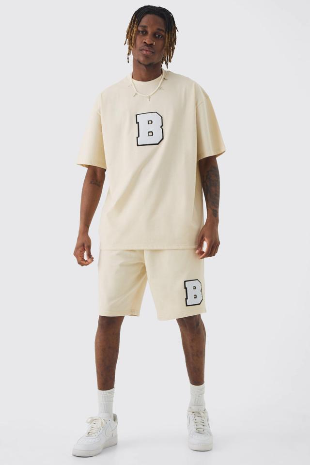 Tall Oversized Applique T-shirt & Short Set | boohooMAN USA Product Image