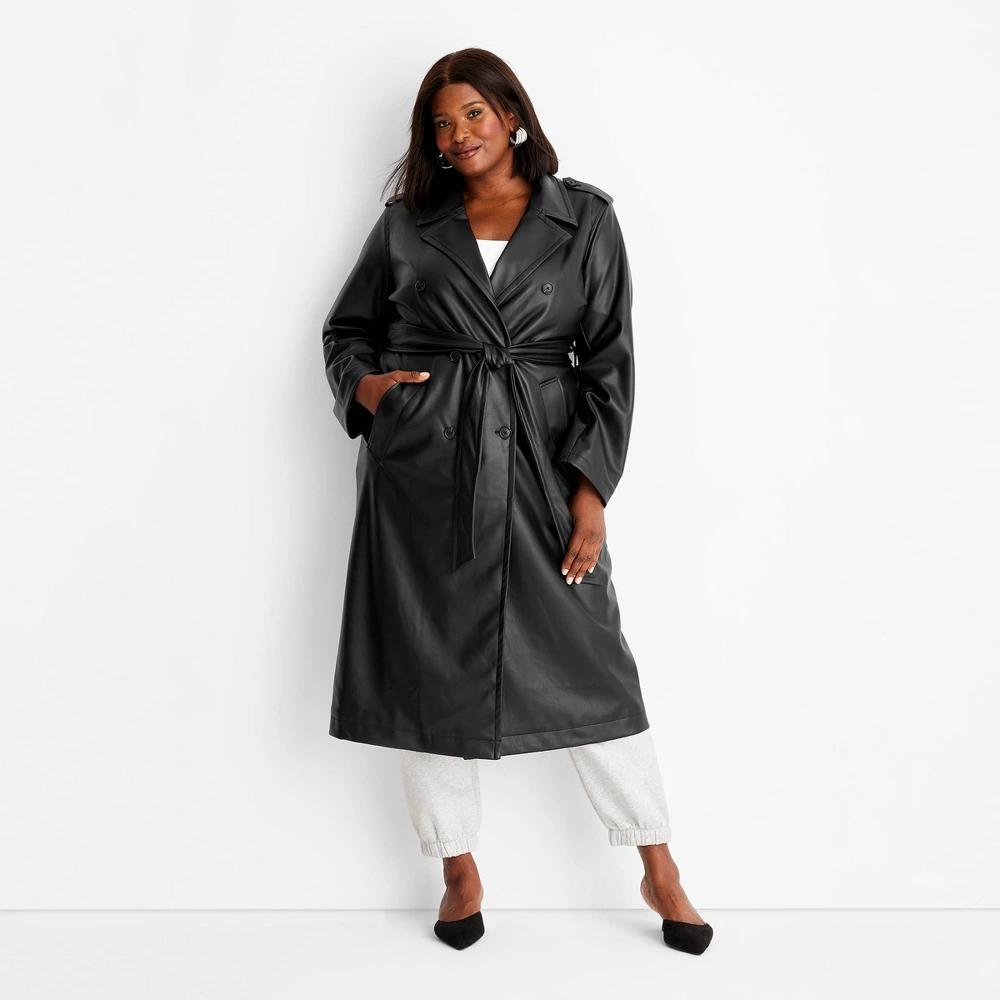 Womens Faux Leather Trench Coat - A New Day Product Image