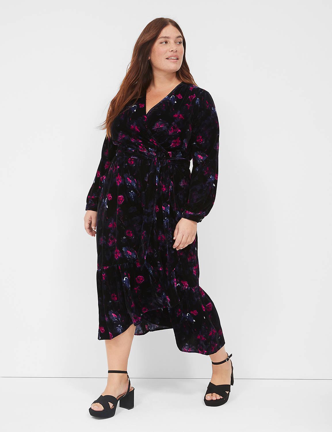 Lane Bryant Tiered Wrap Velvet Midi Dress 20 Navy Floral Product Image