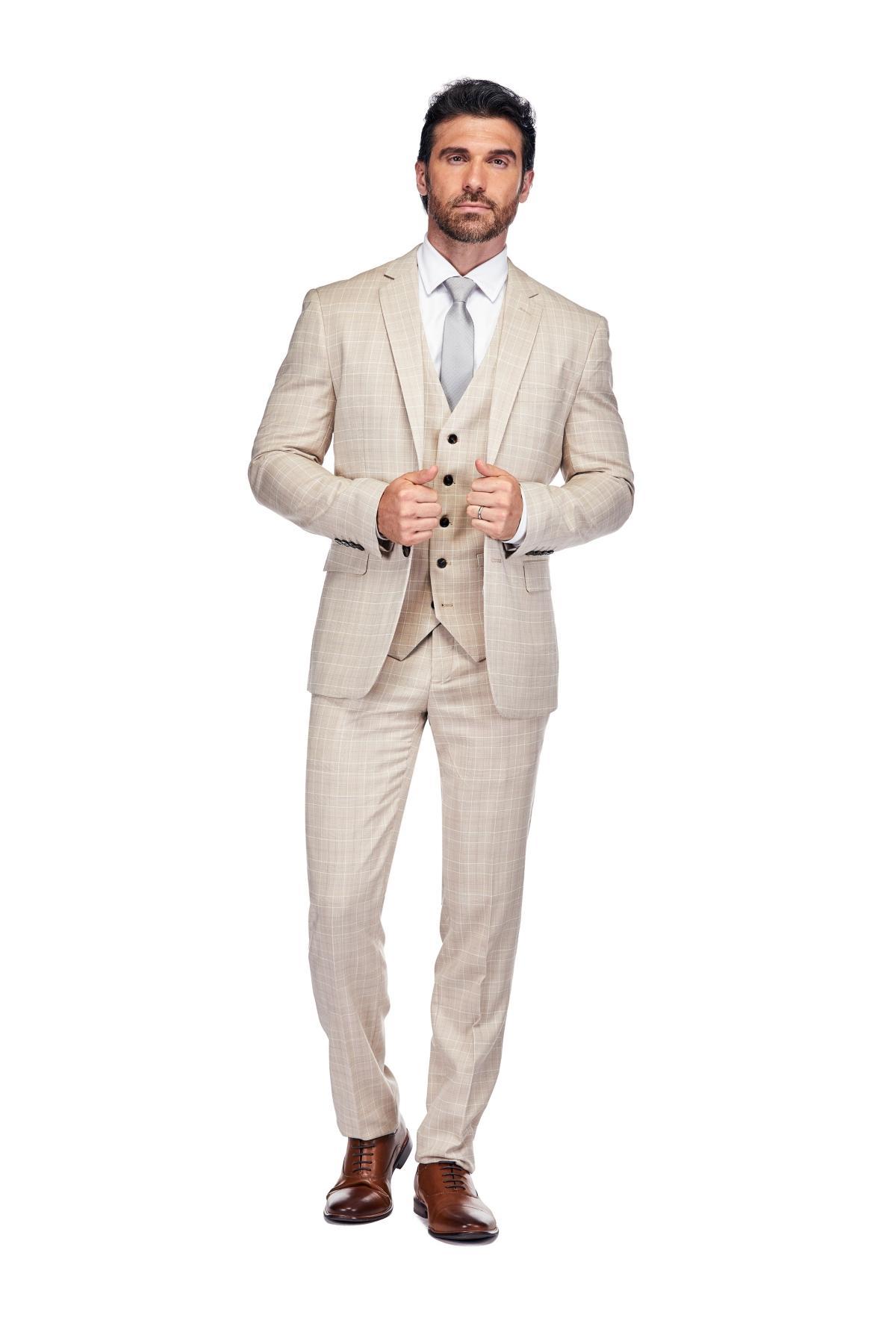 Slim Fit 3PC Check Mens Suit Product Image