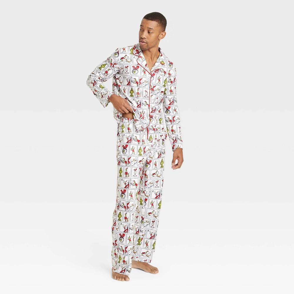 The Grinch Mens Coat Pajama Set - White Product Image