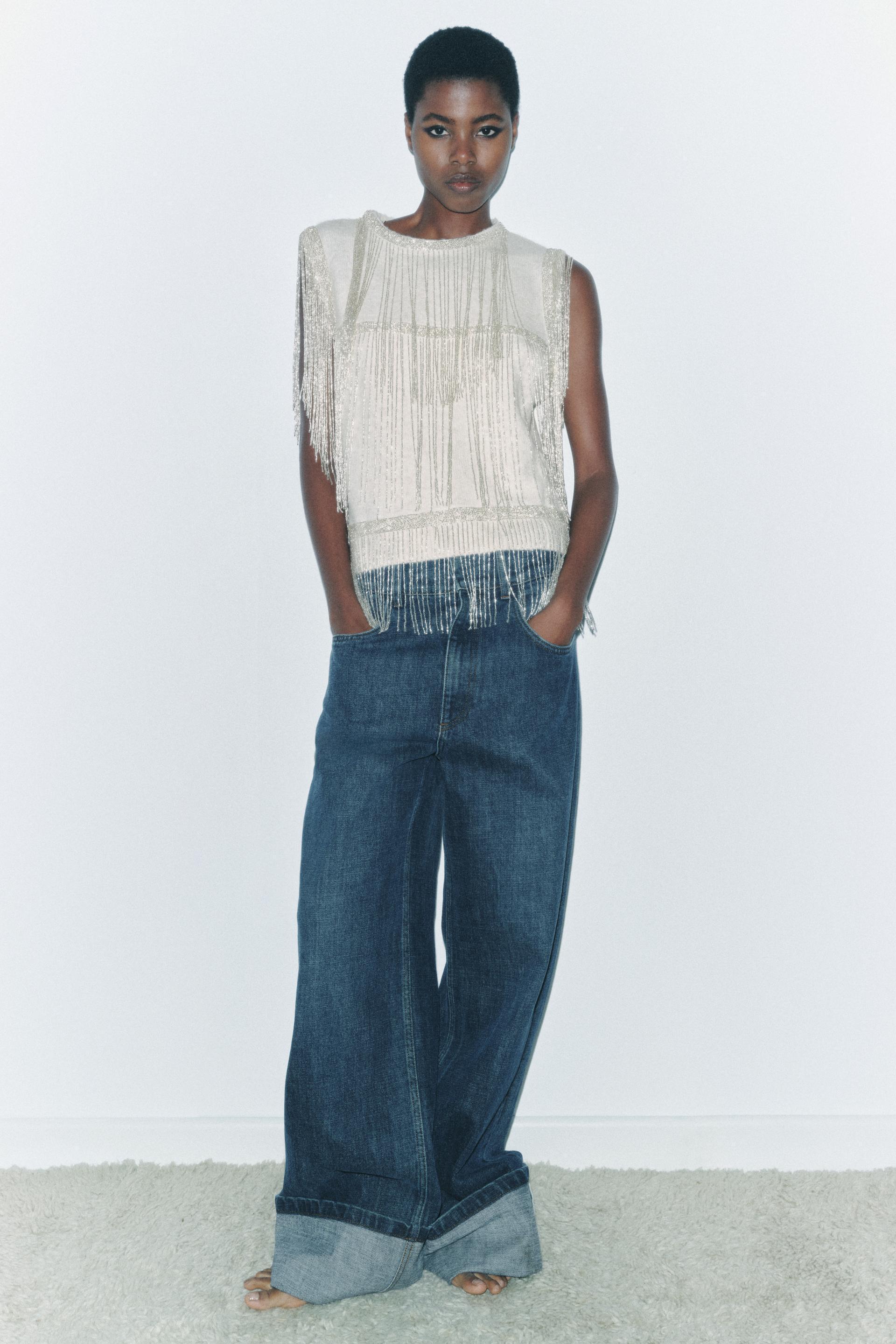 FRINGED BEADING KNIT SWEATER VEST Product Image