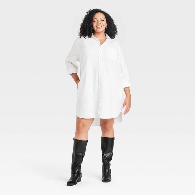 Womens Long Sleeve Mini Shirtdress - Universal Thread White 1X Product Image