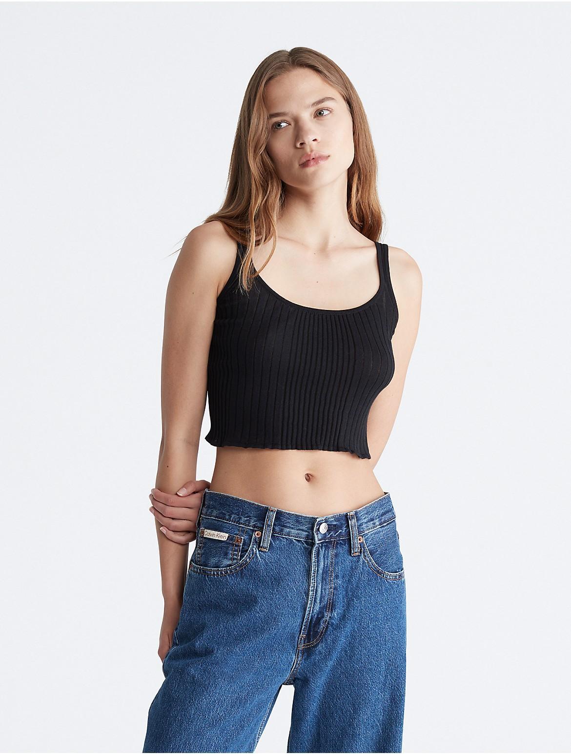 Calvin Klein Womens Cropped Ribbed Tank Top - Black - XL Product Image