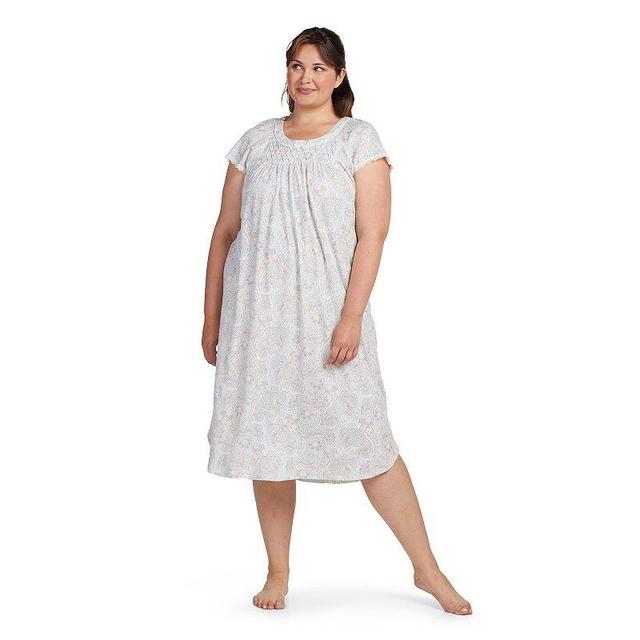 Plus Size Miss Elaine Essentials Cottonessa Long Gown, Womens Blue Paisley Product Image