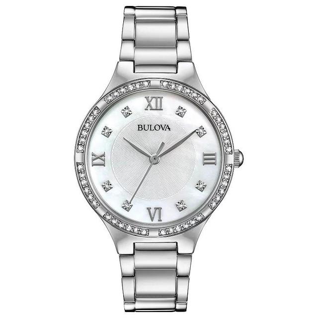 Bulova Womens Classic Stainless Steel Crystal Accent Mother-of-Pearl Dial Bracelet Watch - 96L262 Gold Silver Product Image