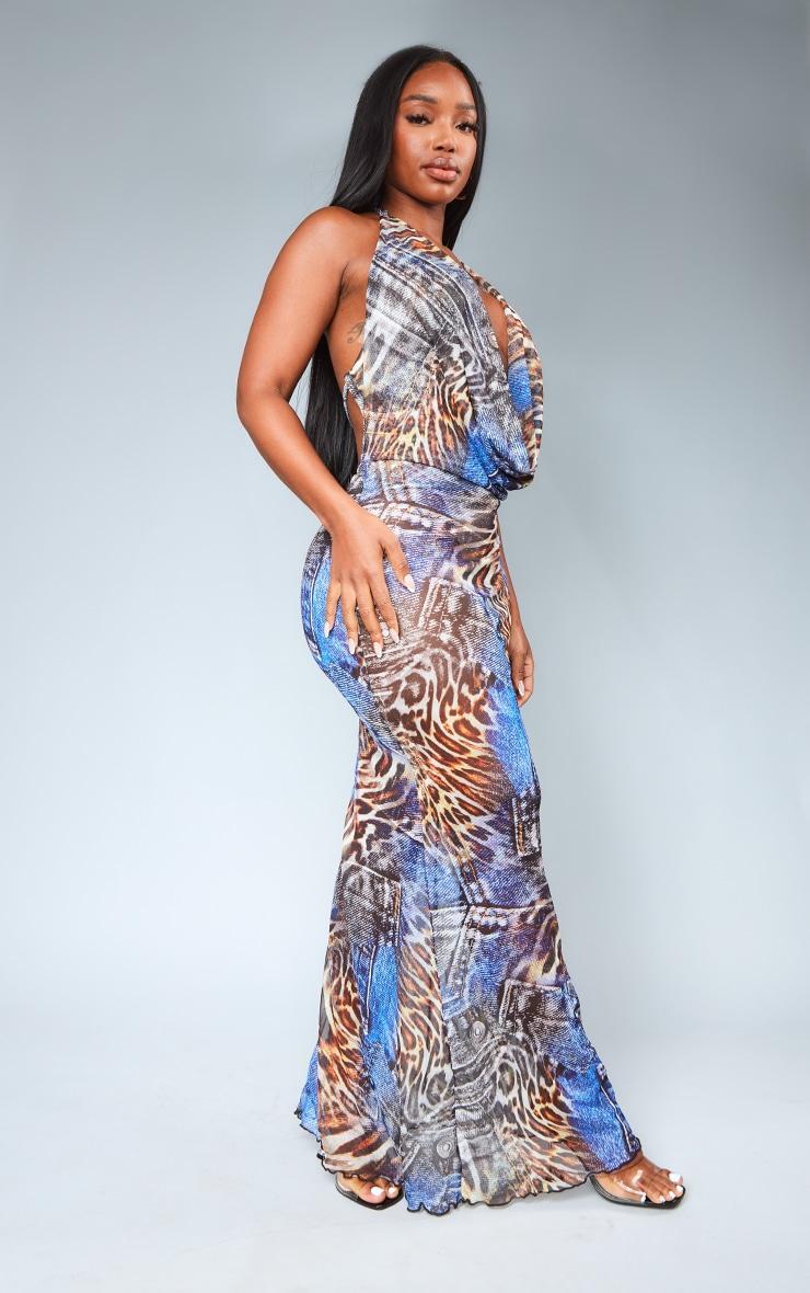 Shape Blue Denim Printed Cowl Maxi Dress Product Image