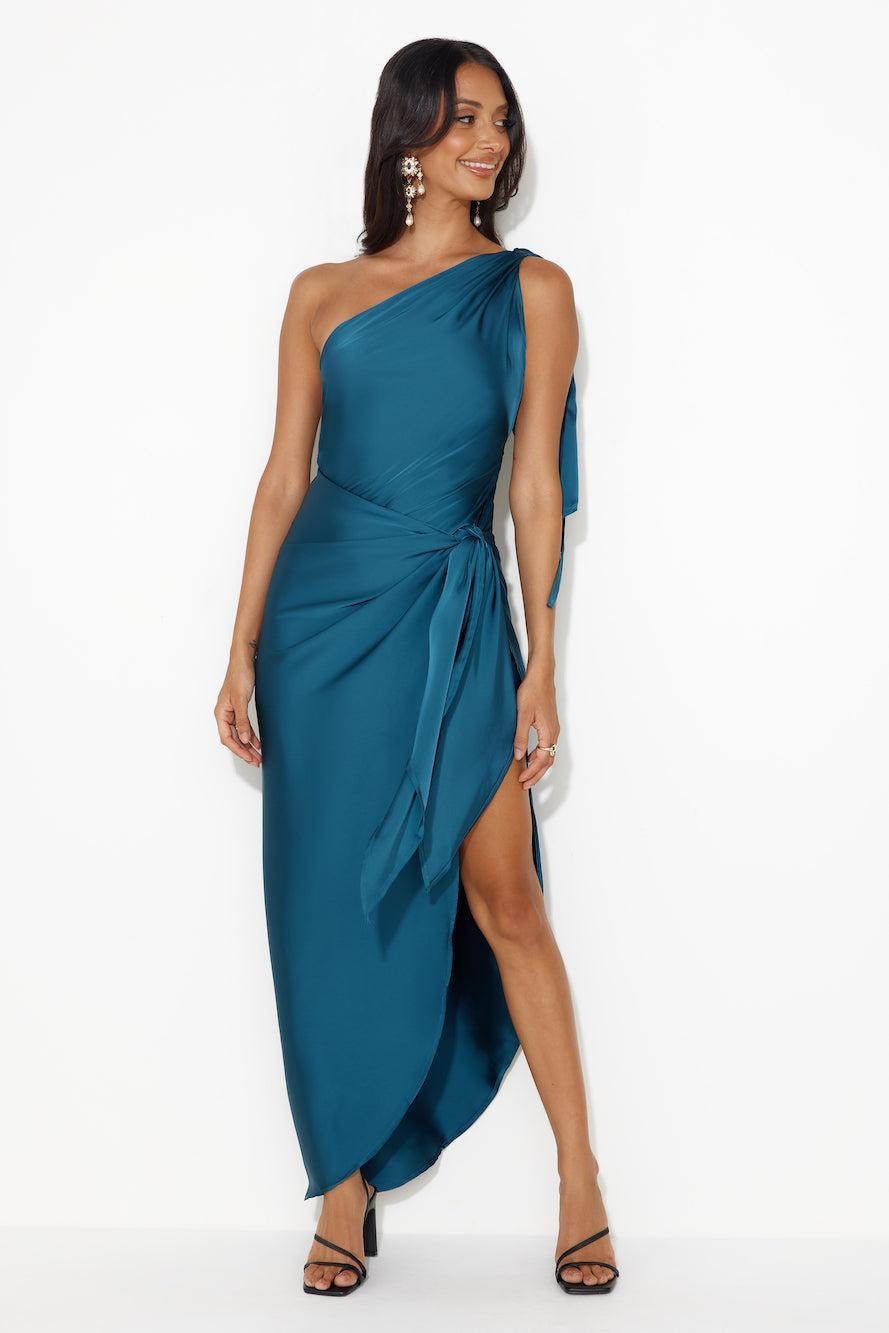 Make Her Move Satin Midi Dress Teal Product Image