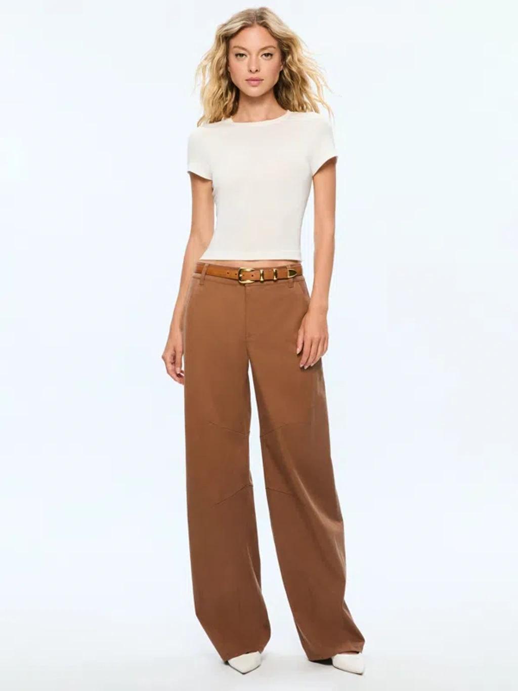 ALICE AND OLIVIA Hayden Buckle Belt In Camel/gold Product Image