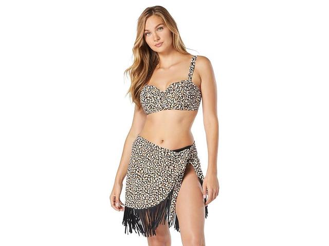 COCO REEF Wild Cheetah Fringe Sarong (Cast/Black) Women's Swimwear Product Image