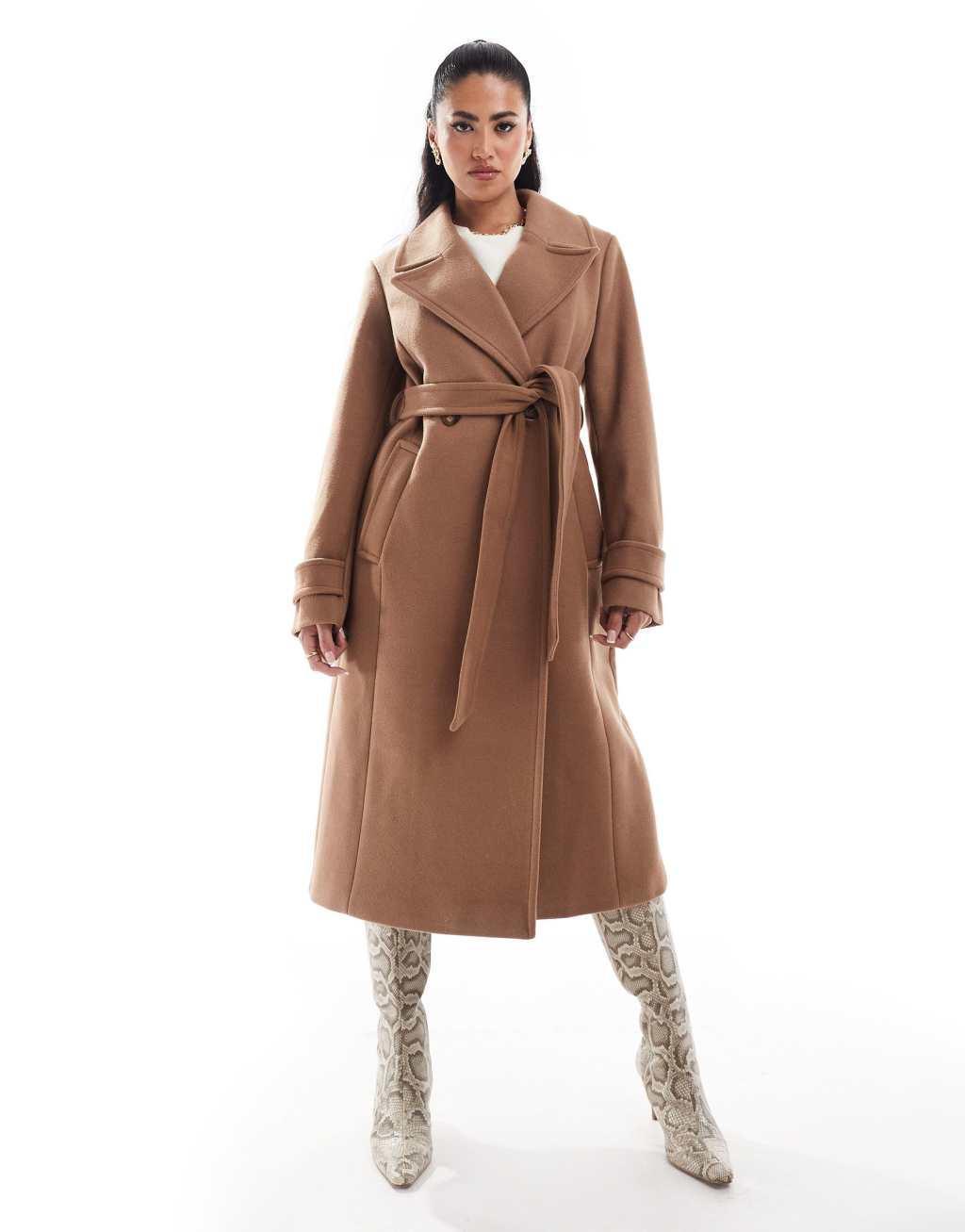 Ever New wool mix belted coat in soft camel Product Image