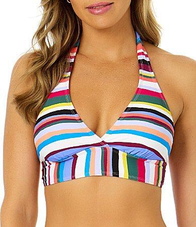 Anne Cole Womens Marilyn Striped Halter Bikini Top Panelled Side Slit Swim Skirt Product Image