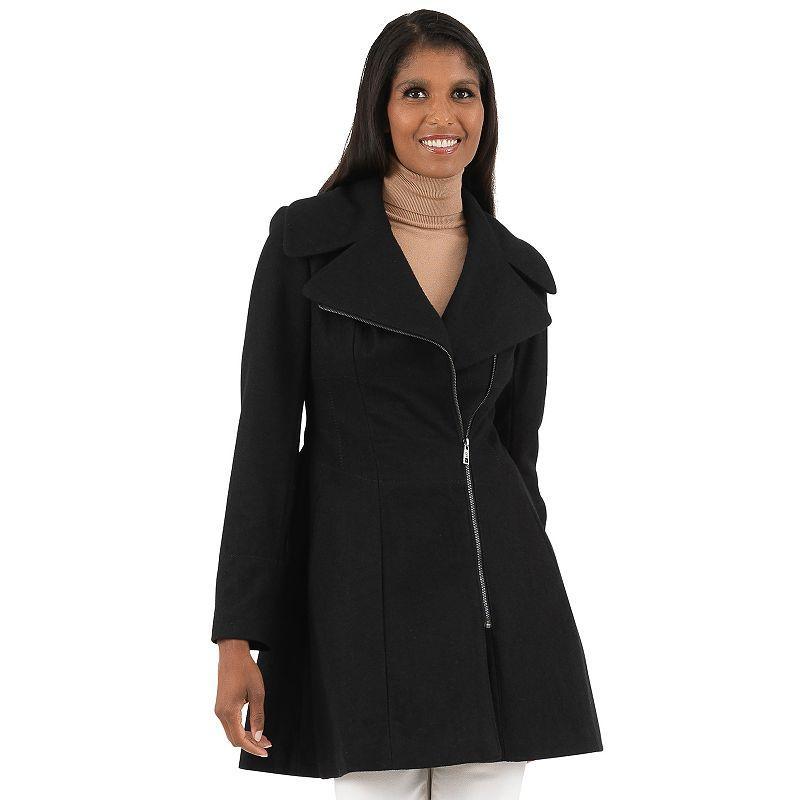 Womens Fleet Street Classic Asymmetrical Wool-Blend Coat Black Product Image