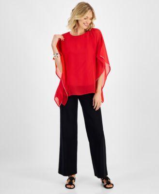 Warm Weather Look 2 Jm Collection Womens Chiffon Embellished Sleeve Poncho Top Embellished Wide Leg Pants Created For Macys Product Image