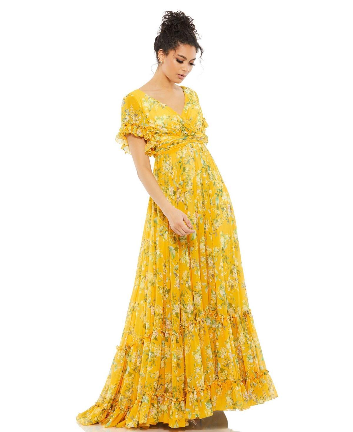 Mac Duggal Womens Womens Ieena Flounce Sleeve Floral Maxi Dress Product Image