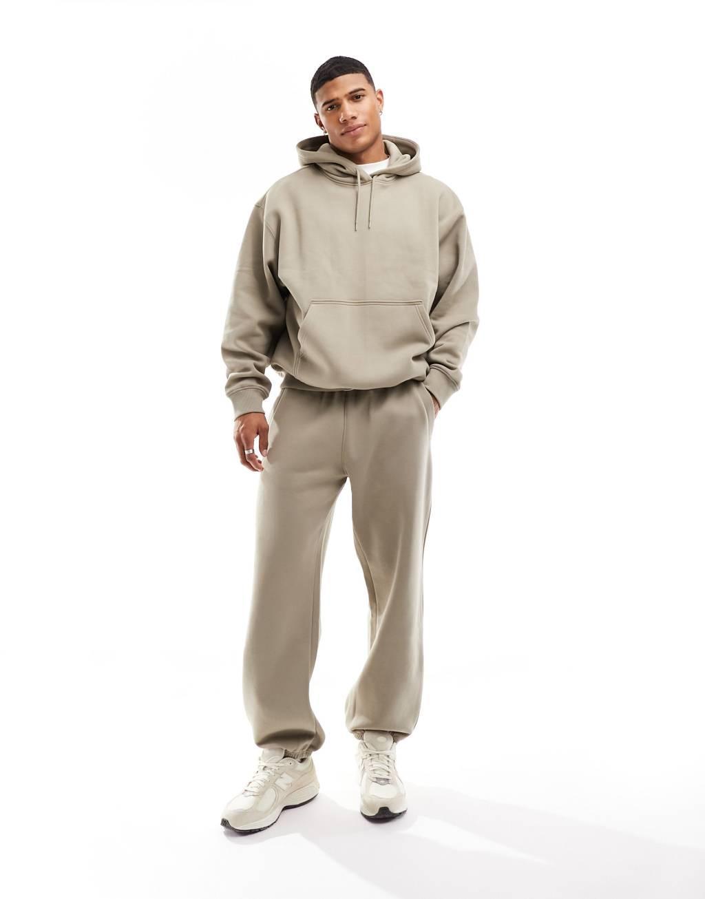 Weekday relaxed fit heavyweight jersey hoodie in beige mole - part of a set Product Image