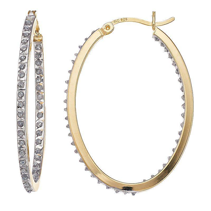 Diamond Mystique Sterling Silver Inside Out Diamond Accent Oval Hoop Earrings, Womens, 18k Gold Over Silver Product Image