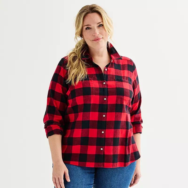 Plus Size Croft & Barrow The Extra Soft Plaid Flannel Shirt, Womens Purple Fall Plaid Product Image