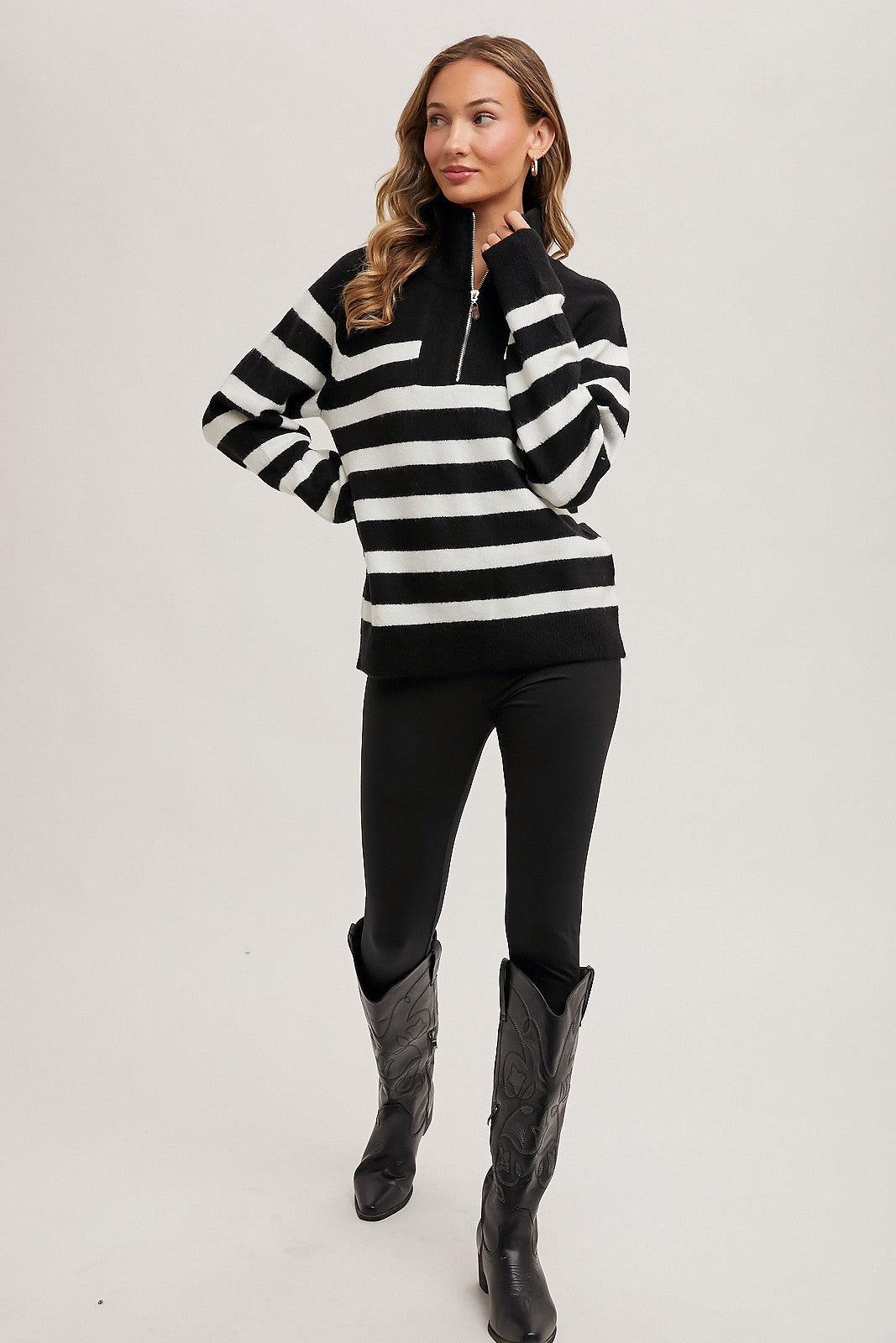 Striped half-zip knit sweater Product Image